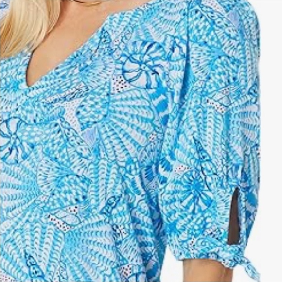 Lilly Pulitzer Easley Short Sleeve Dress Amalfi Blue By The Seashore size Large - Picture 3 of 8